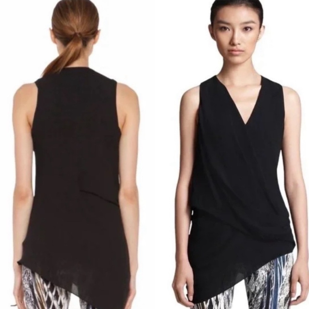 Helmut Lang Asymmetrical Minimalist Black Silk Top new with tag Medium 1894